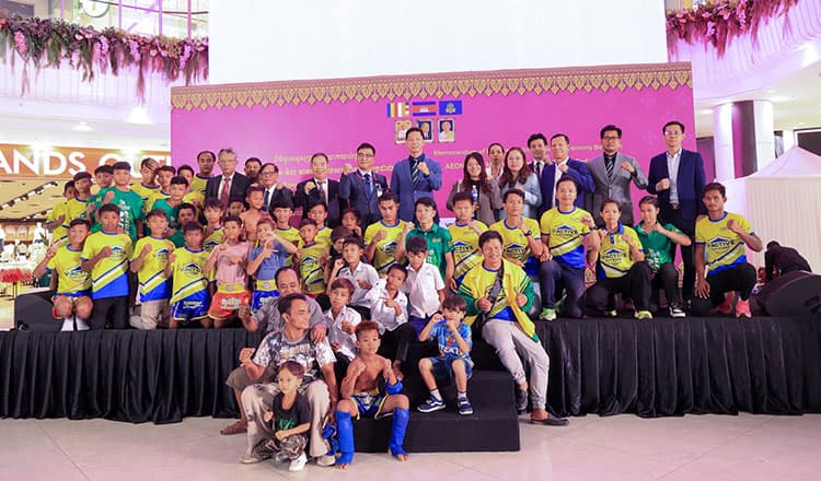 Young Kun Khmer athletes and federation officials together at AEON Mall Mean Chey